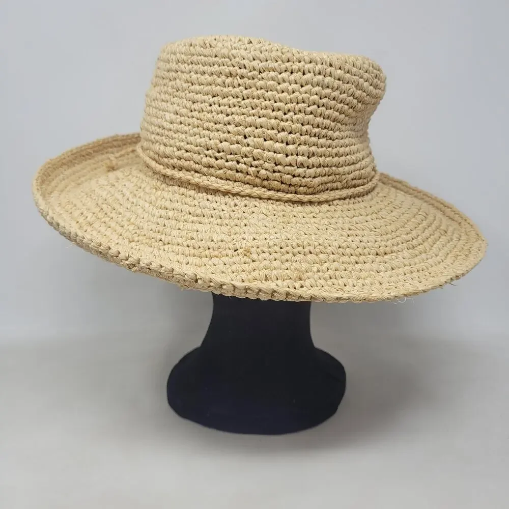 Scala Hat One Size Beige Tan Raffia Crocheted Raffia Packable Crushable L551OS - Picture 7 of 10